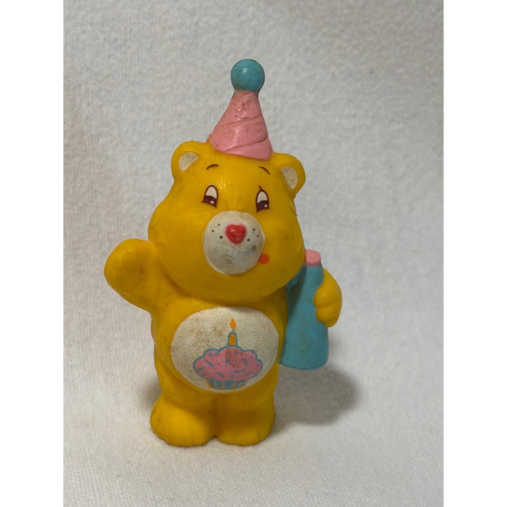 Vintage 1983 Care Bears Birthday Bear Mini Figure Yellow PVC Toy 2.75 Inch